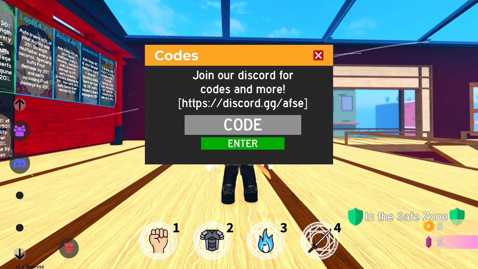 Anime Fighting Simulator Endless the codes tab
