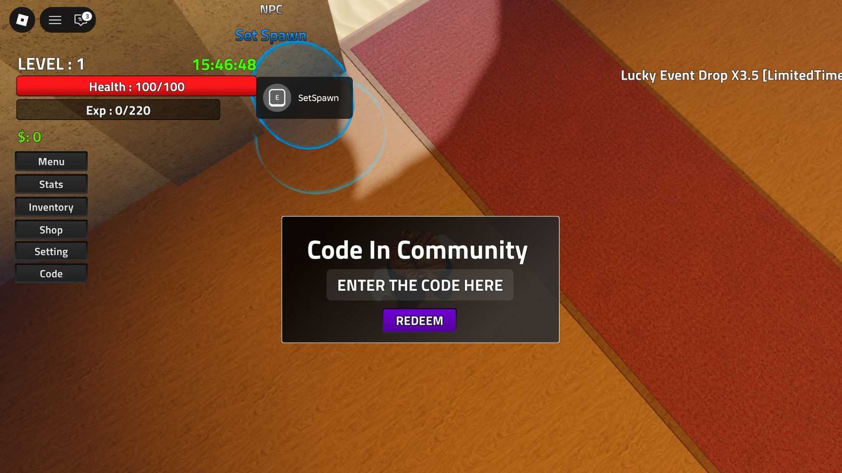 AT Piece X the codes tab