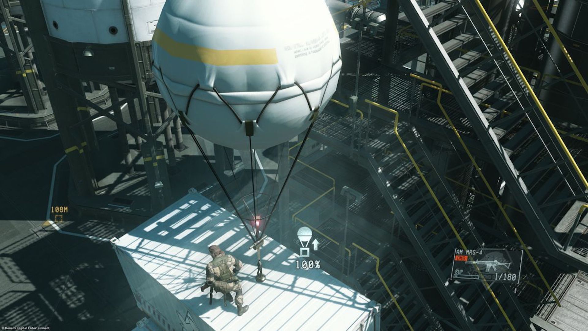 Attaching a balloon to a crate in Metal Gear Solid 5 The Phantom Pain (2015)