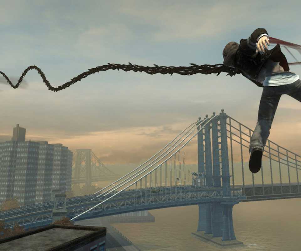 Attacking a helicopter in mid-air in Prototype (2009).