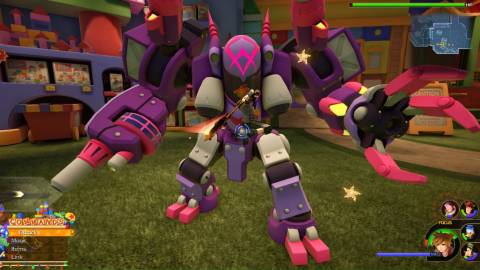 Attacking a mech in Kingdom Hearts 3 (2019)