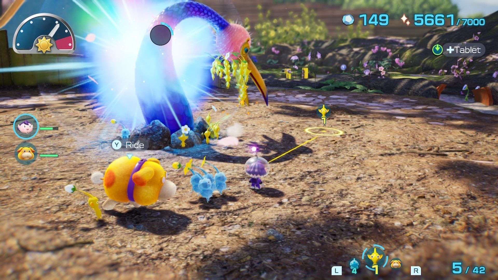 Attacking an enemy in Pikmin 4