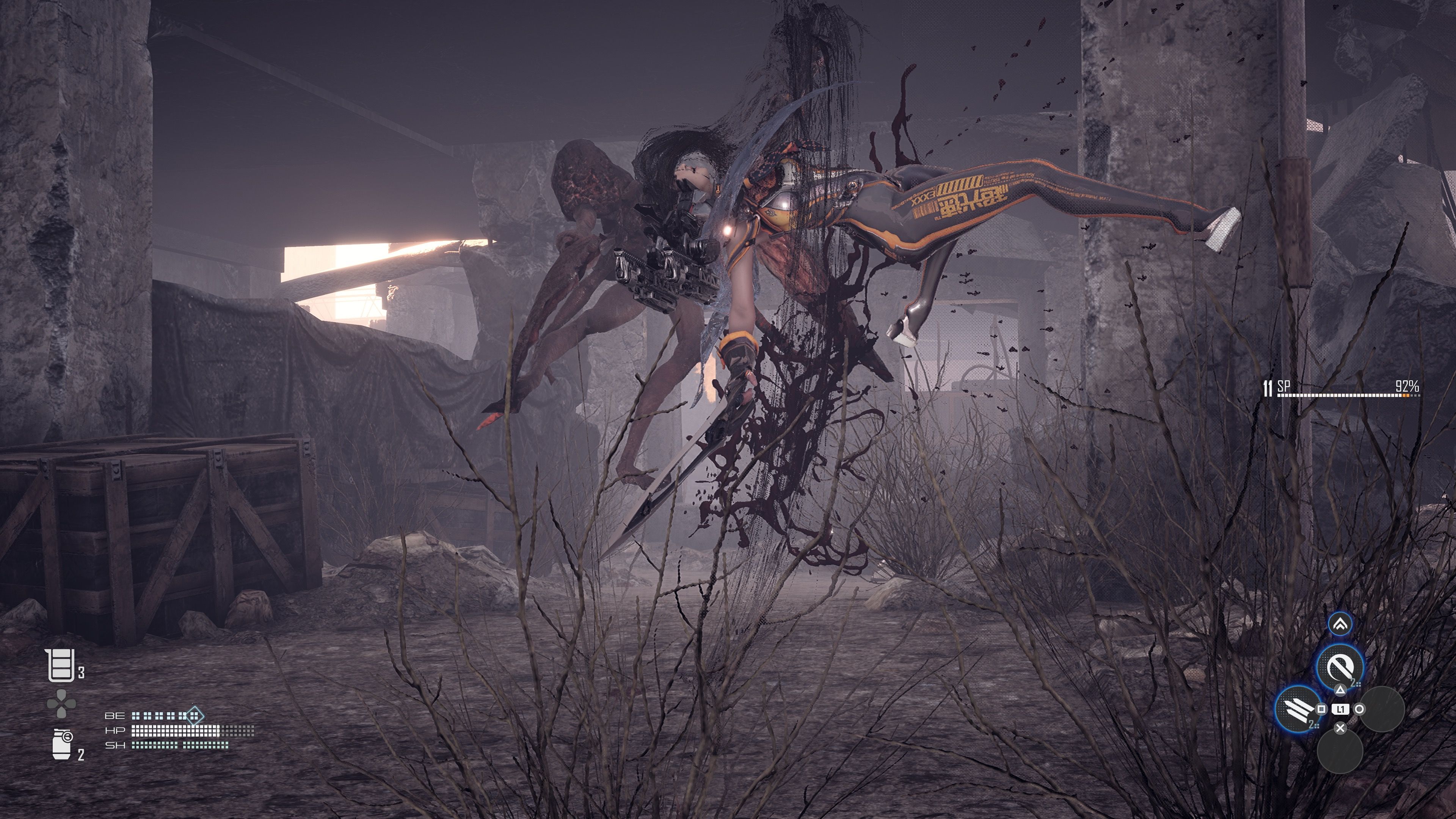 Attacking an enemy in Stellar Blade