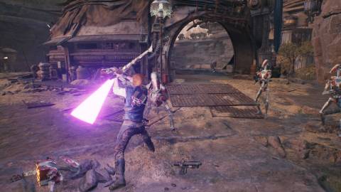 Attacking droids in Star Wars Jedi Survivor