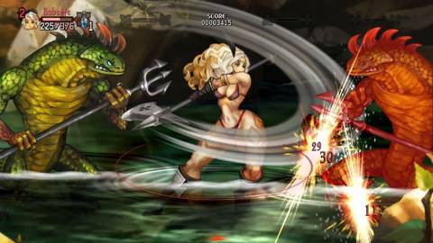 Attacking enemies as the Amazon in Dragon Crown (2013)