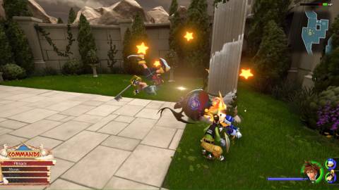 Attacking enemies in Kingdom Hearts 3 (2019)