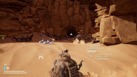 Attacking enemies with a tank in Sand Land