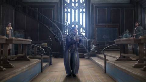 Attending class in Hogwarts Legacy (Switch)