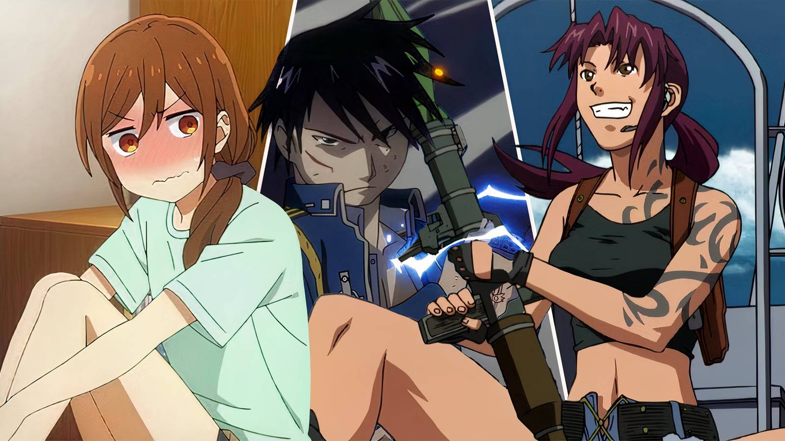 best anime for beginners - fma brotherhood, black lagoon, and horimiya