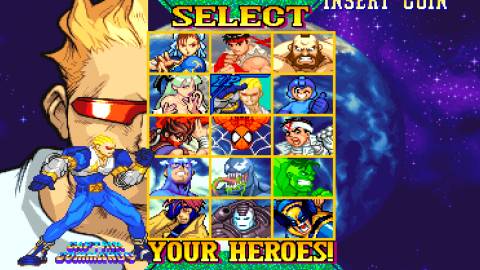 Character select menu in Marvel Vs Capcom Clash Of Super Heroes