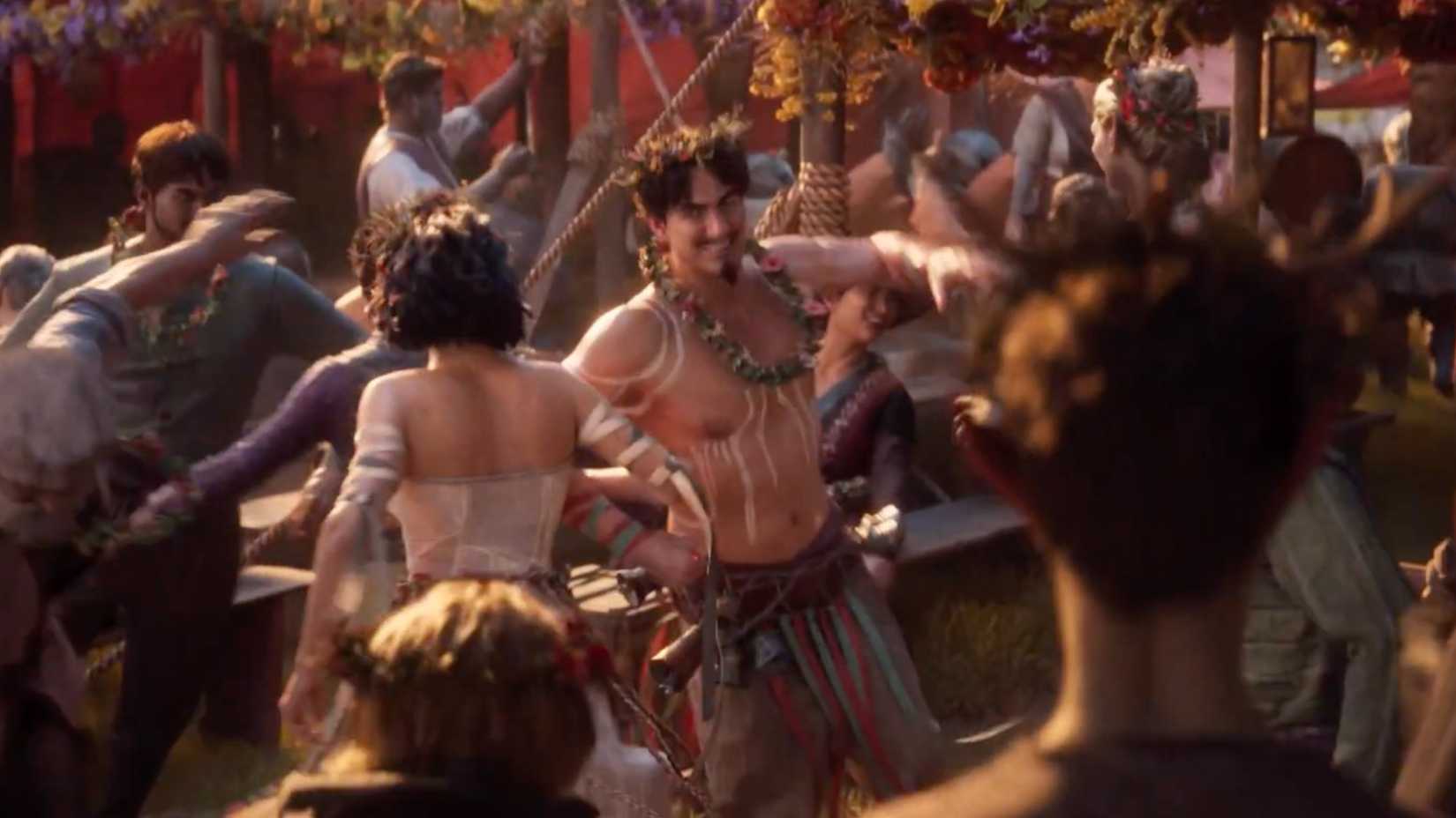 Characters dancing at a festival in Divinity