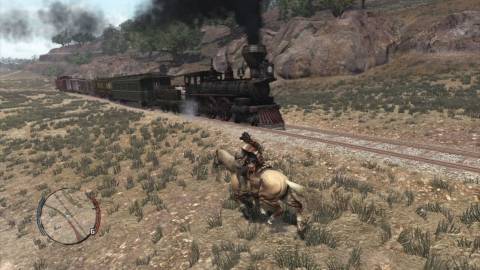 Chasing a train on horseback in Red Dead Redemption (2010)
