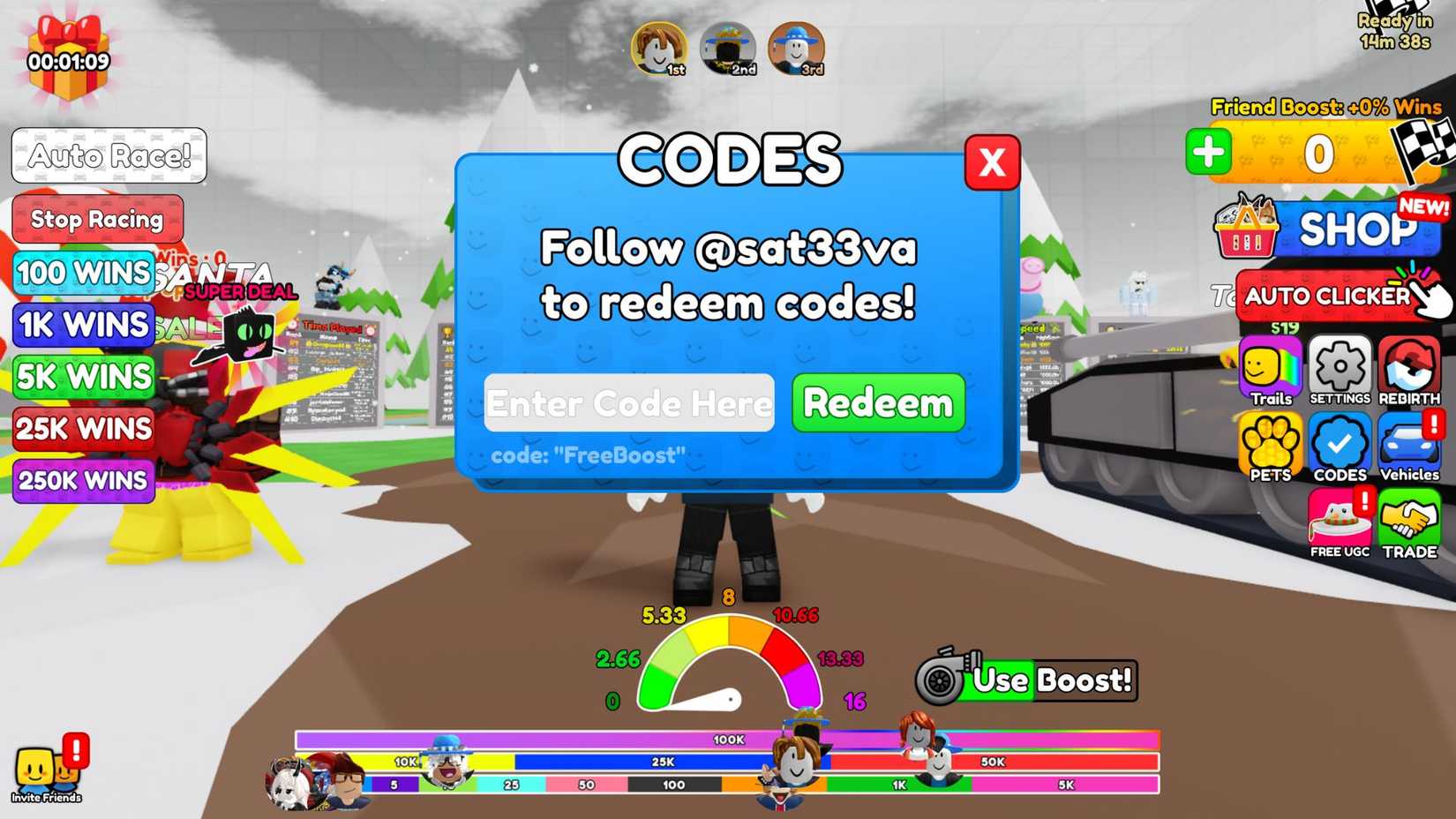 Christmas Race the codes tab