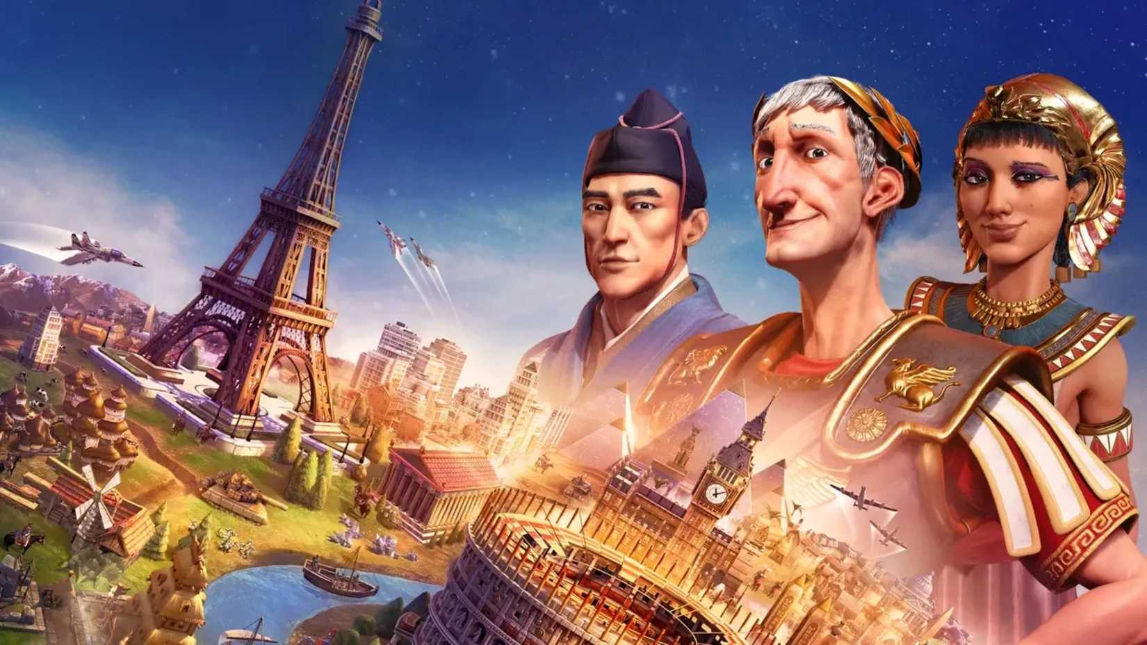 Civilization 6 Promotional Image Of Leaders Looking Over A World