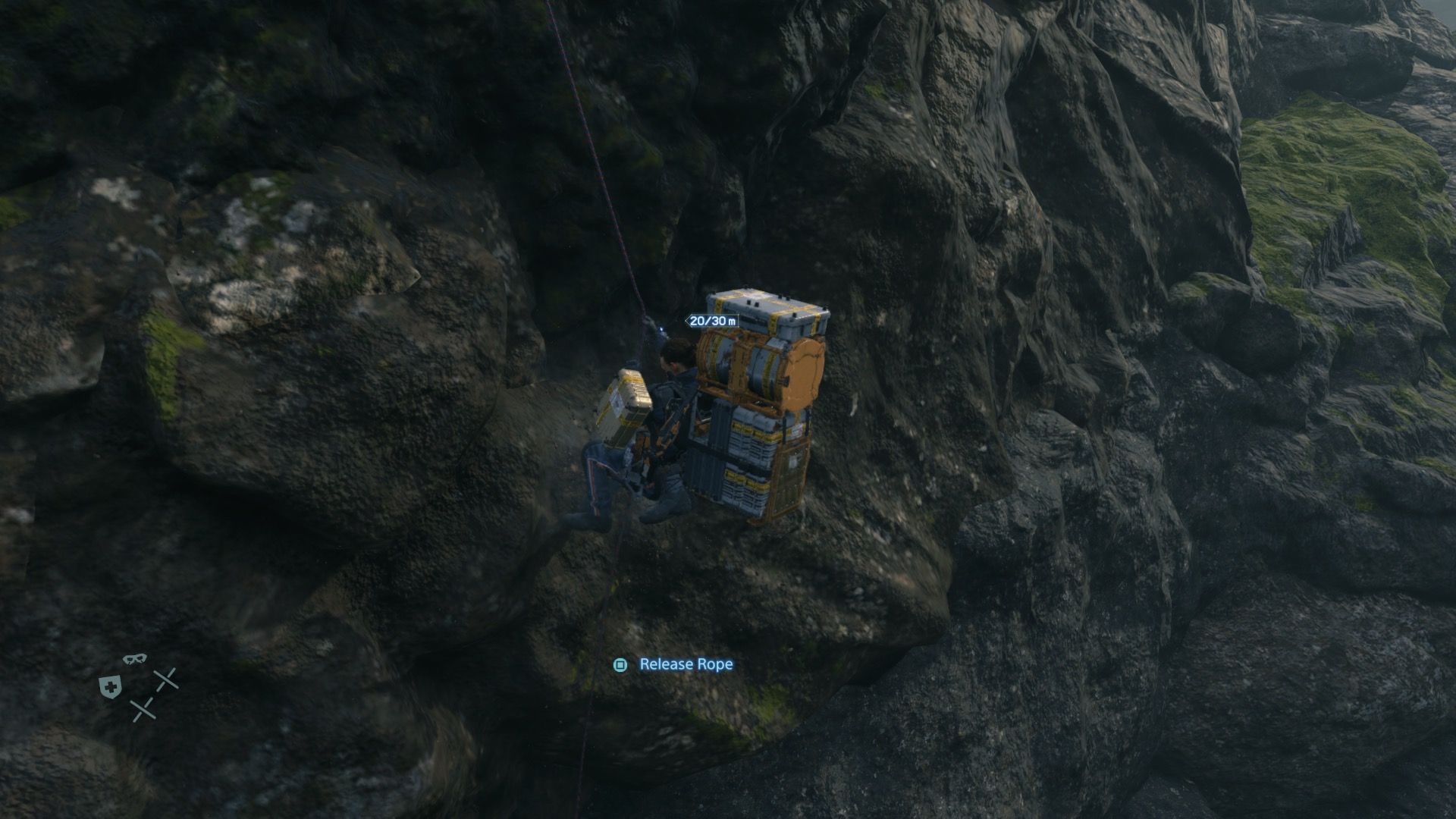 Climbing with a rope in Death Stranding (2019)