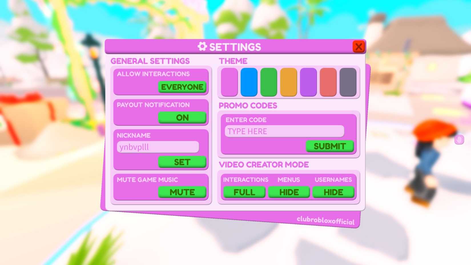 Club Roblox RP the codes tab