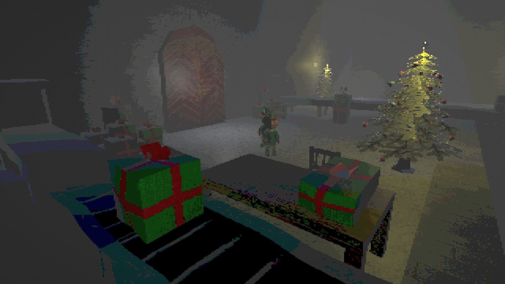 Tangkapan layar gameplay dari game horor Steam gratis The December Job dengan visual 3D retro