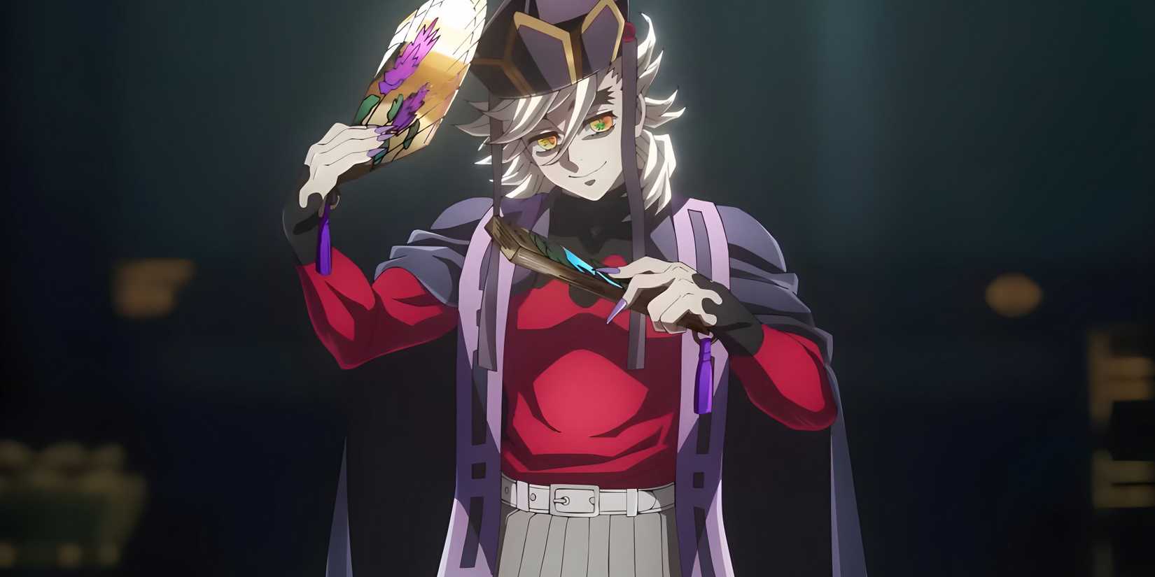 Doma gestures to his two fans while grinning.