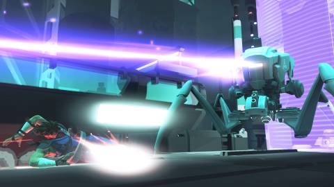 Dodging an enemy laser in Strider (2014)