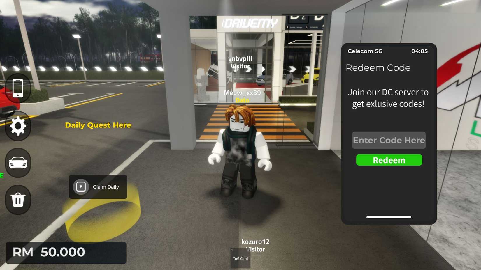 DriveMY the codes tab