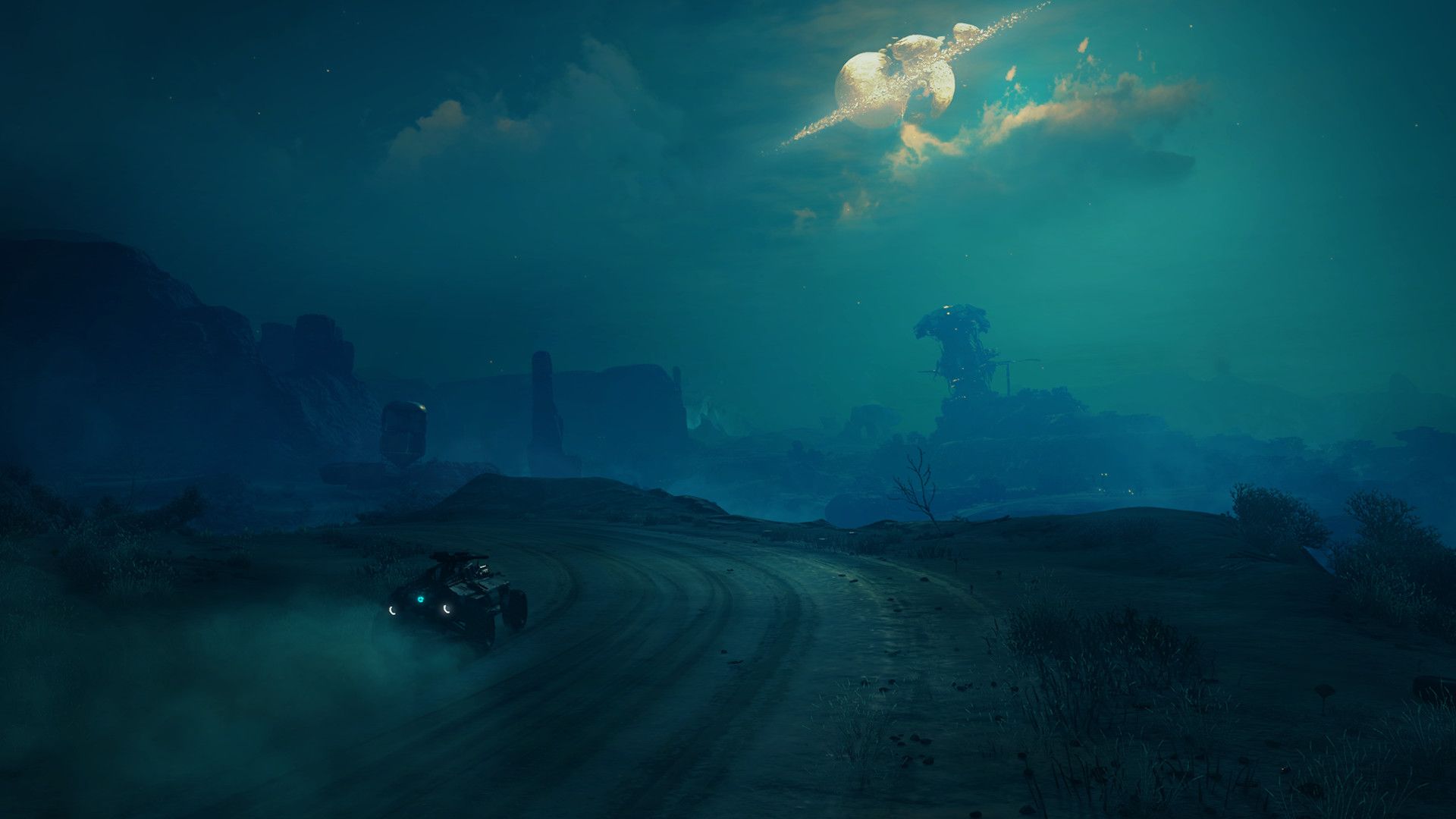 Driving at night in Rage 2 (2019)