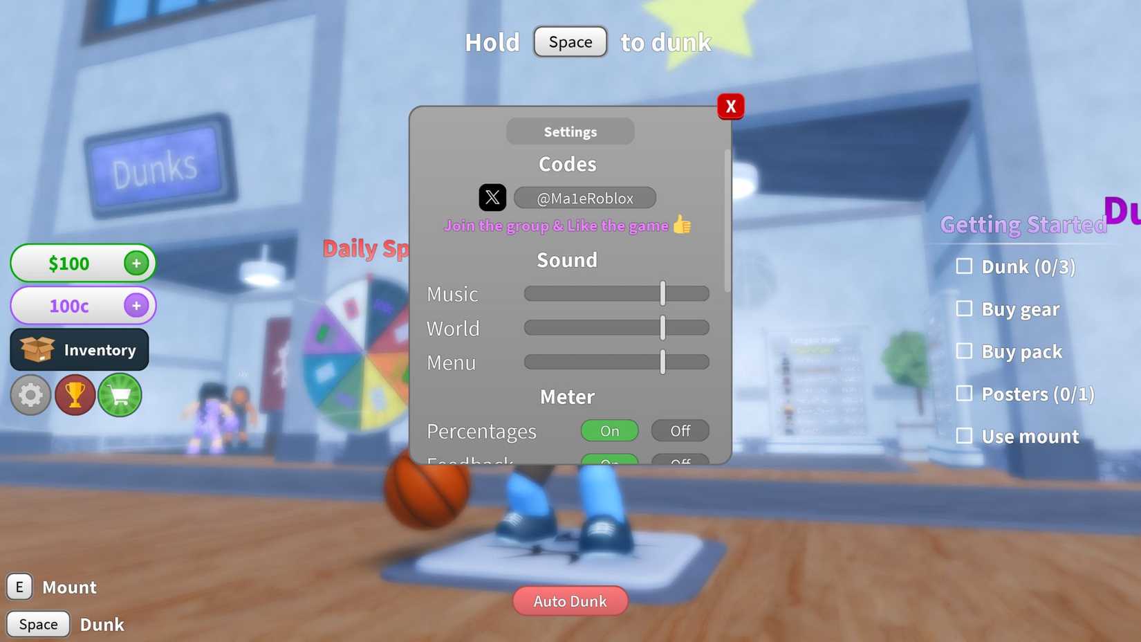 Dunking Stars 2 the codes tab