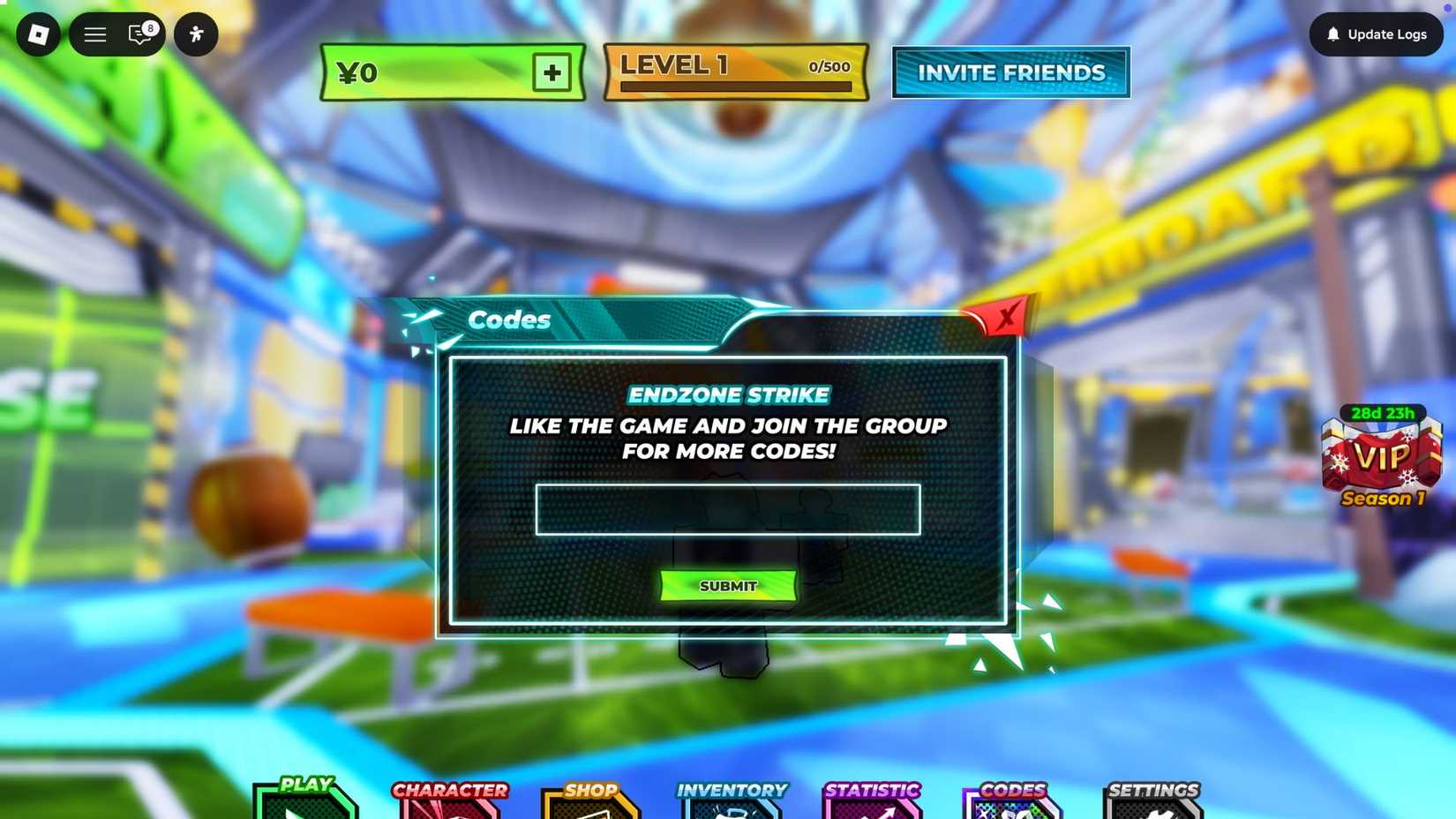 Endzone Strike the codes tab