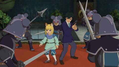 Evan and Roland Surrounded by soldiers in Ni no Kuni 2 Revenant Kingdom (2018)