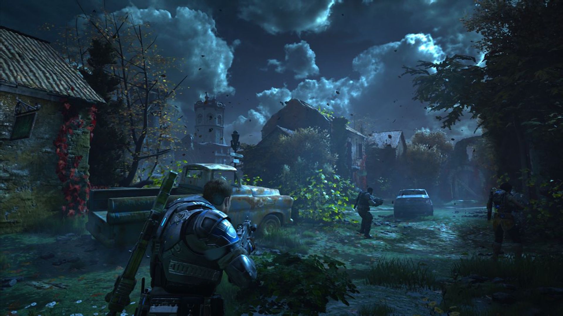 Exploring an area at night in Gears of War 4 (2016)