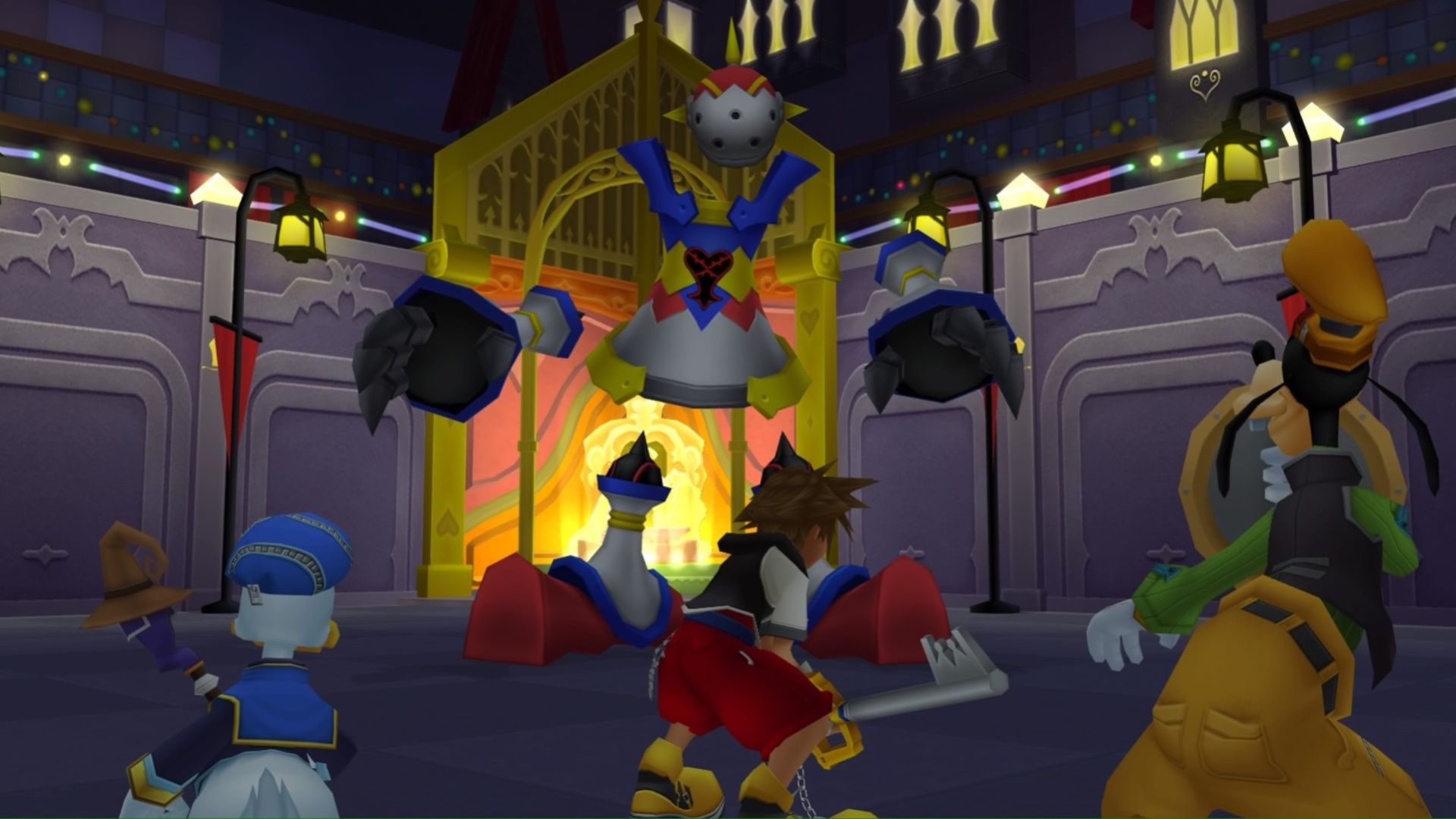 Facing a boss in Twilight Town in Kingdom Hearts (2002)