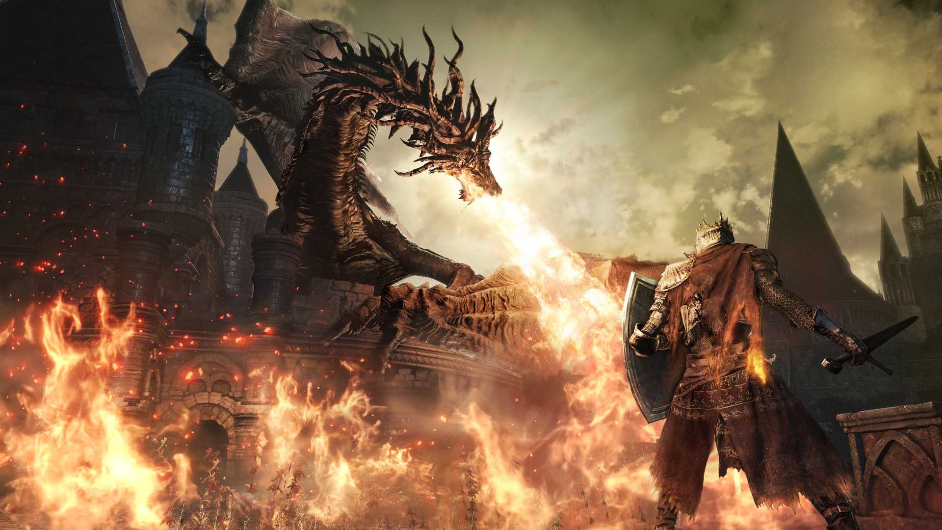 Facing a dragon in Dark Souls 3 (2016)