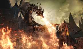 Facing a dragon in Dark Souls 3 (2016)
