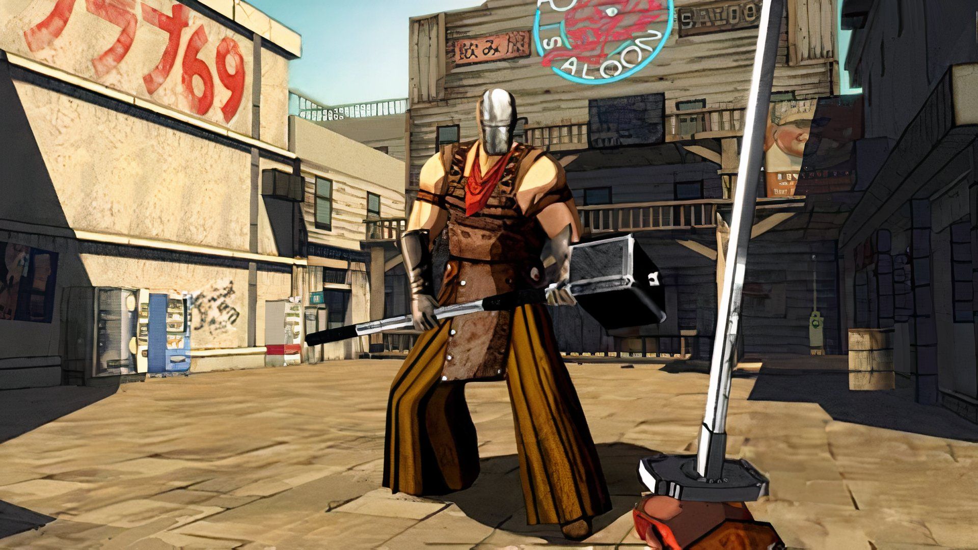 Facing a hammer enemy in Red Steel 2