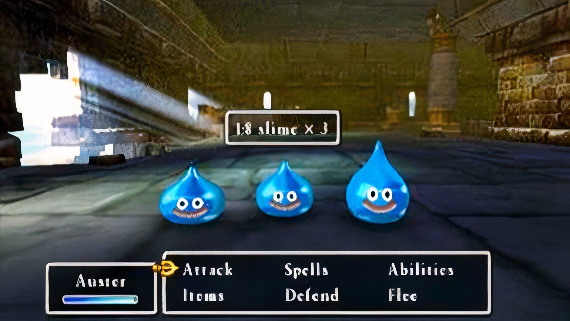 Facing slimes in battle in Dragon Quest 7 Fragments of the Forgotten Past