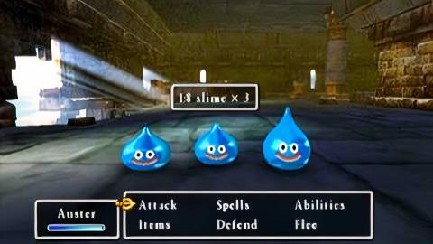 Facing slimes in battle in Dragon Quest 7 Fragments of the Forgotten Past
