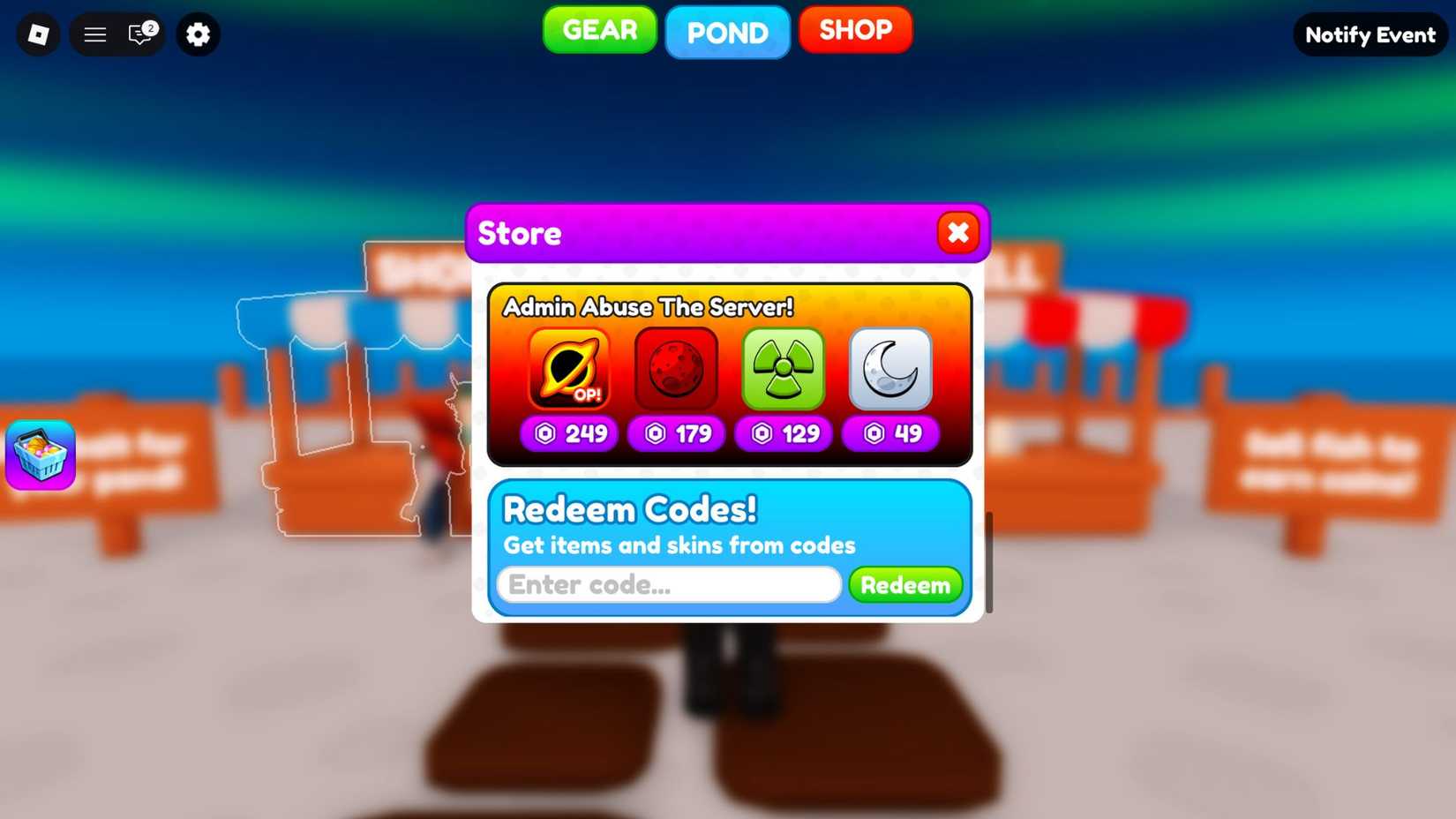 Farm a Fish the codes tab