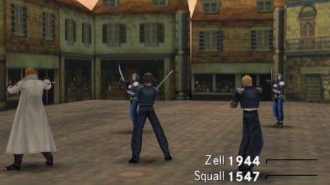 Fighting a battle against soldiers in Final Fantasy 8 (1999)