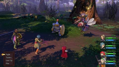 Fighting a battle in a forest in Dragon Quest 11 Echoes of an Elusive Age (2018)