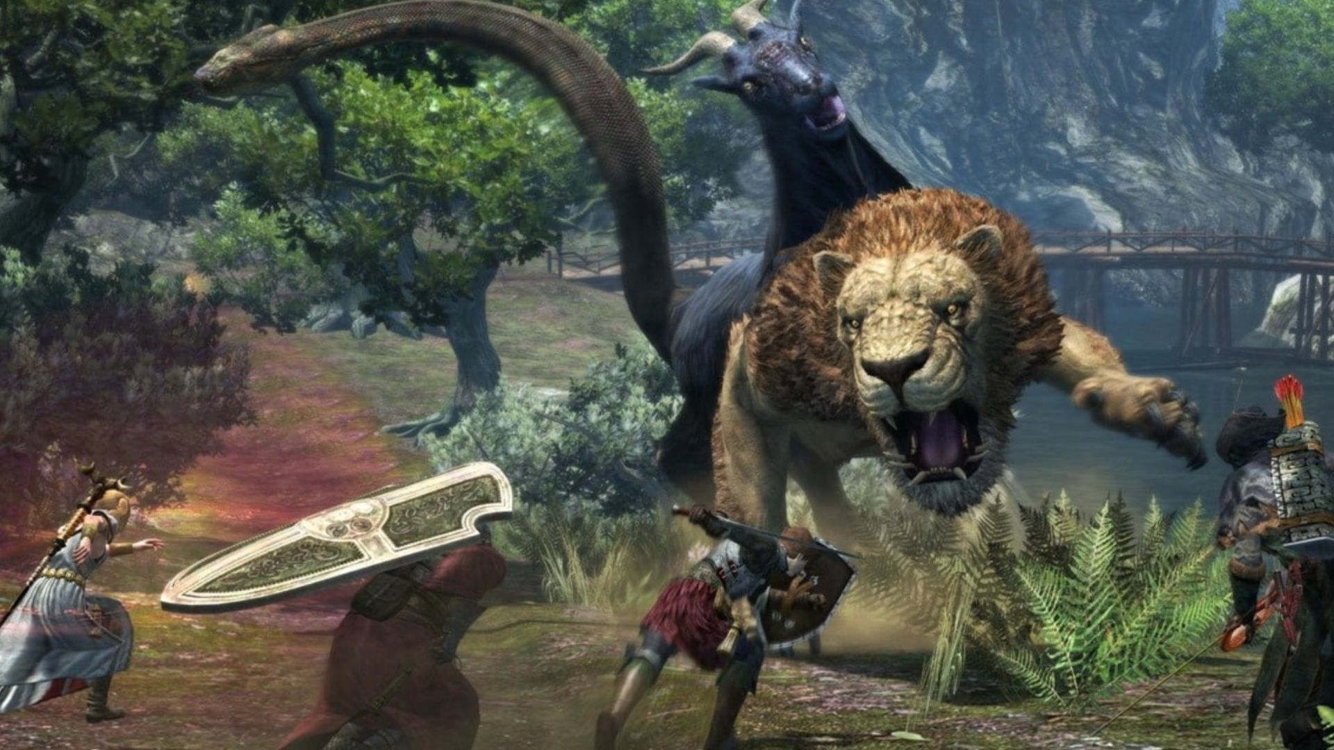 Fighting a battle with a party in Dragon's Dogma Online