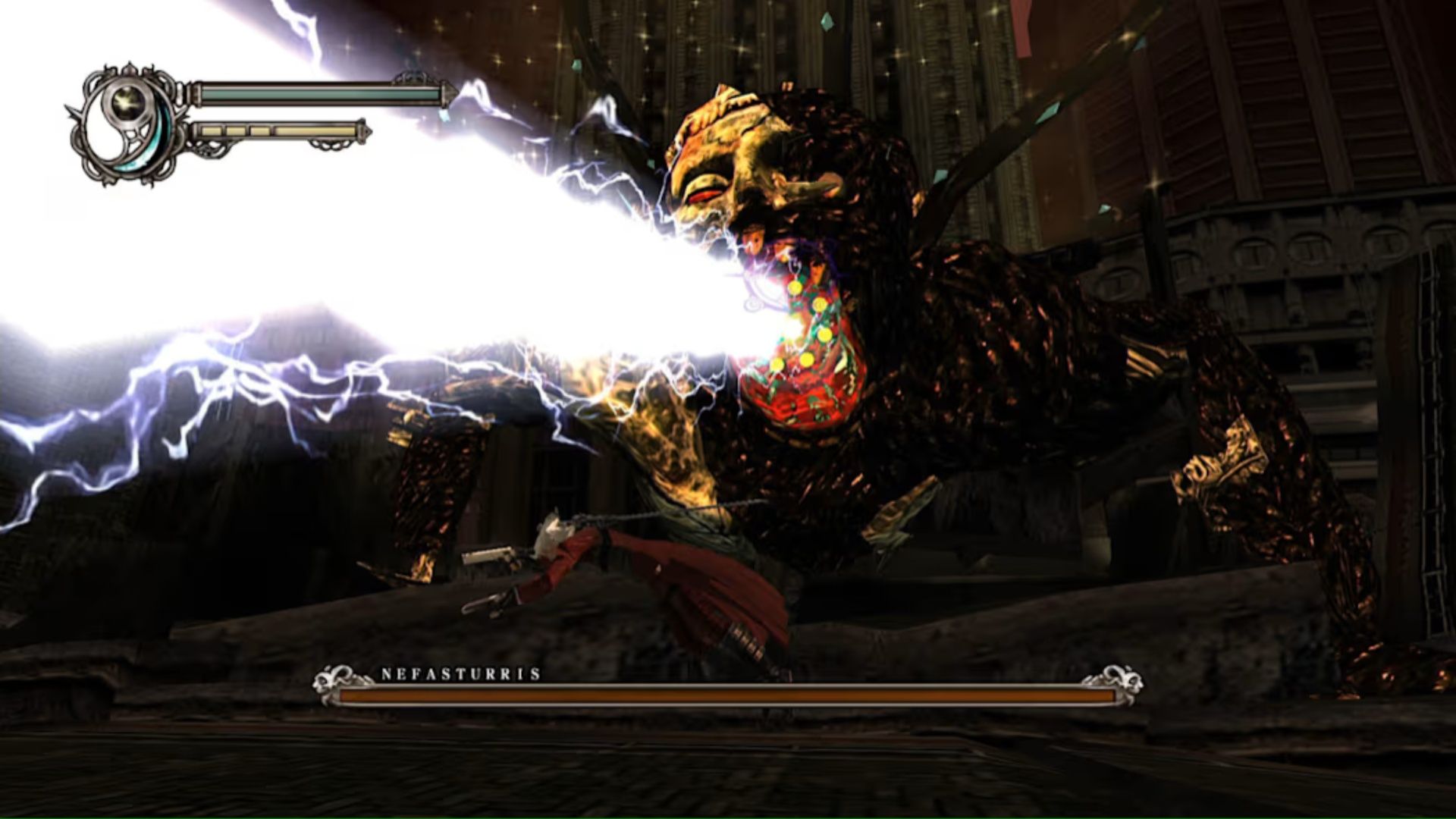Fighting a boss as Dante in Devil May Cry 2