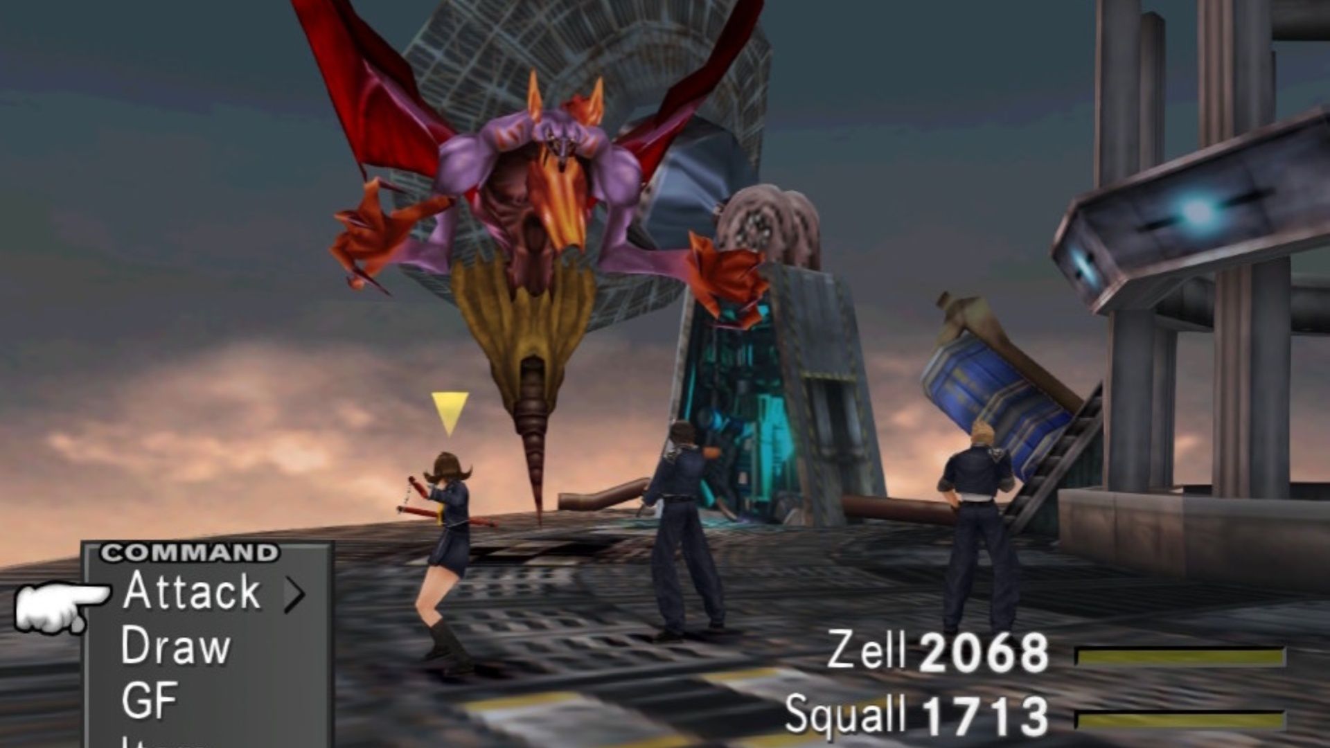 Fighting a boss battle in Final Fantasy 8 (1999)