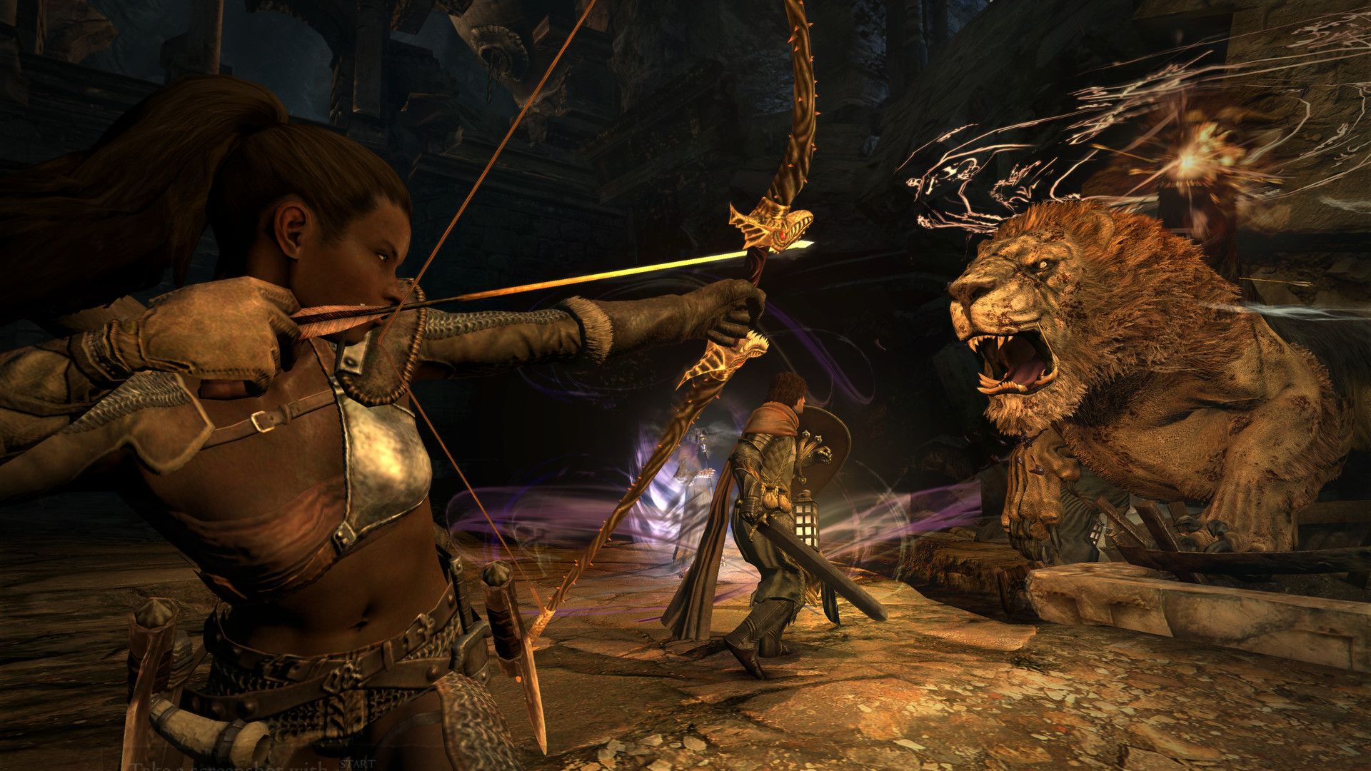 Fighting a boss in Dragon’s Dogma Dark Arisen