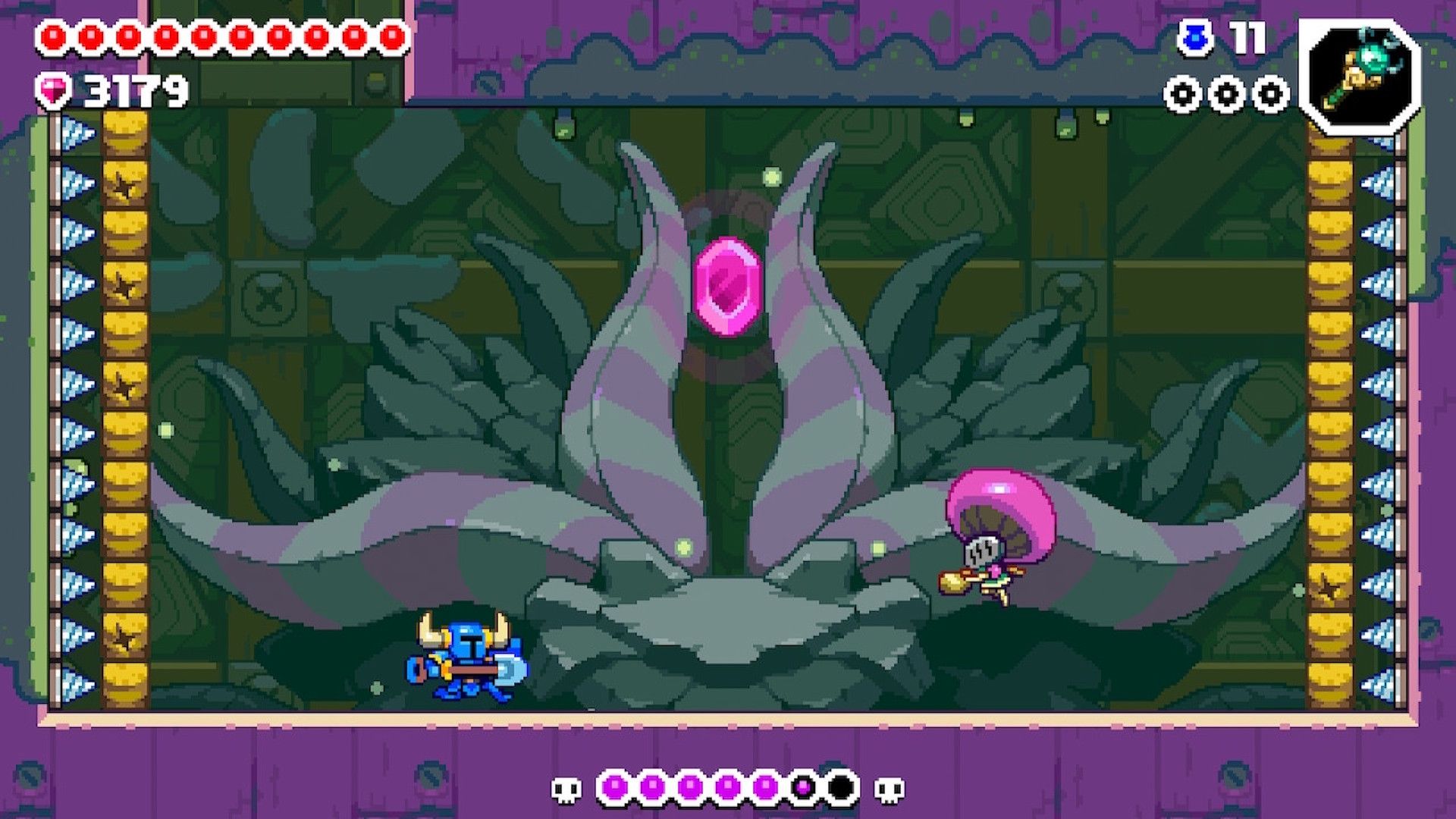 Fighting a boss in Shovel Knight Dig
