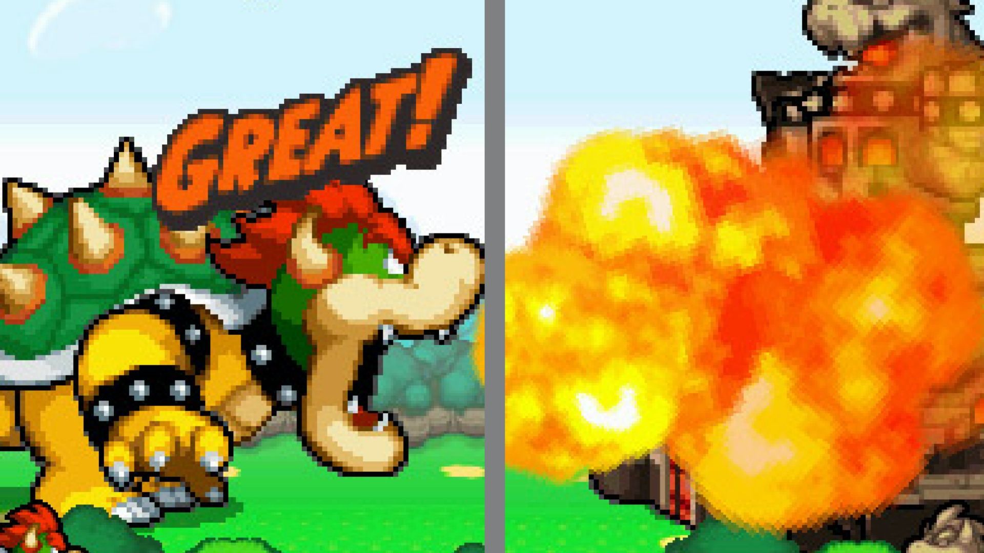 Fighting a kaiju battle with Bowser in Mario & Luigi Bowser Inside Story