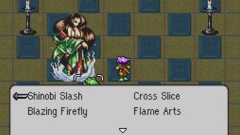 Fighting a ninja battle in Live A Live (SNES)