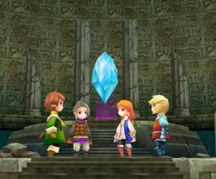 Final Fantasy 3 Party Members Gathered Around A Crystal