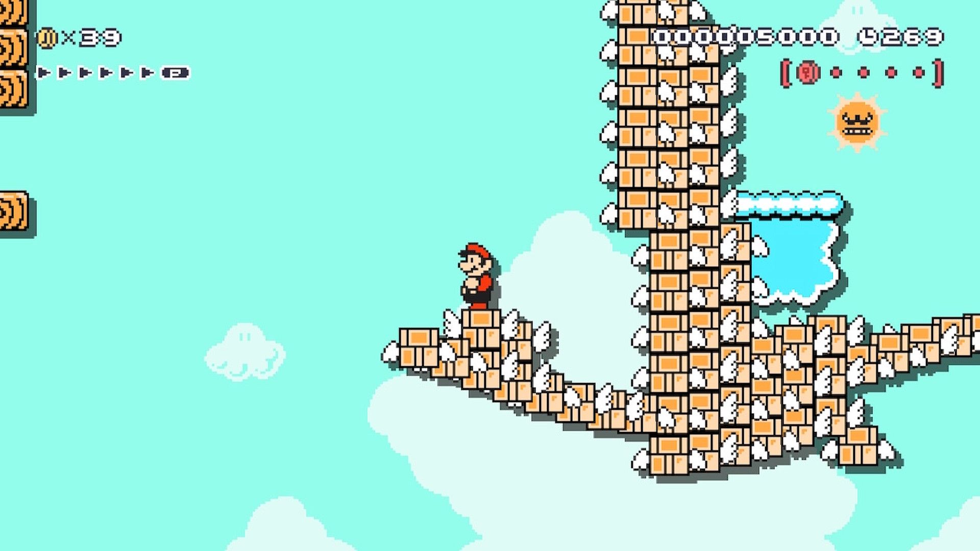Flying with a brick bird in Super Mario Maker 2 (2019)