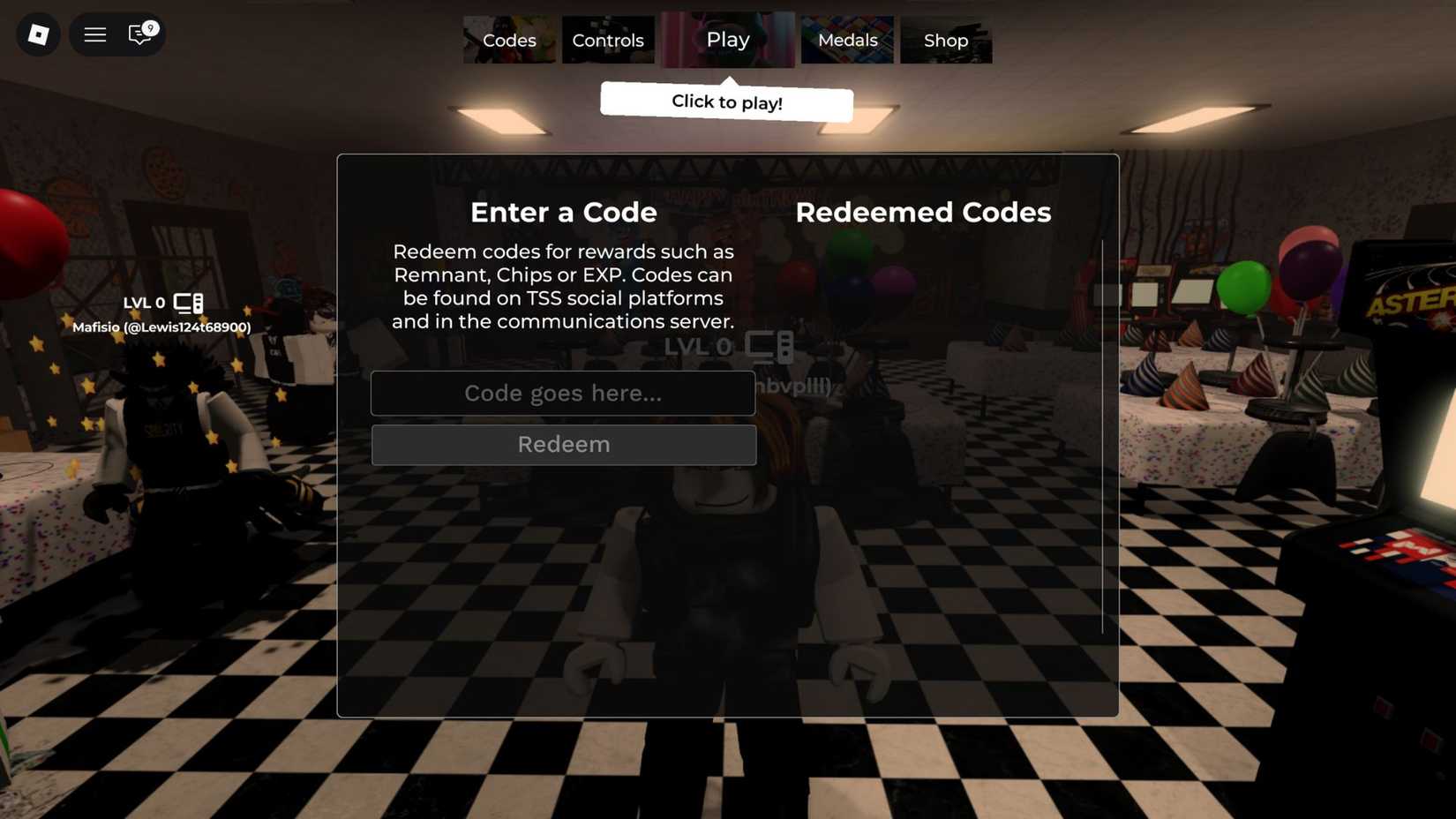 FNAF Versus the codes tab