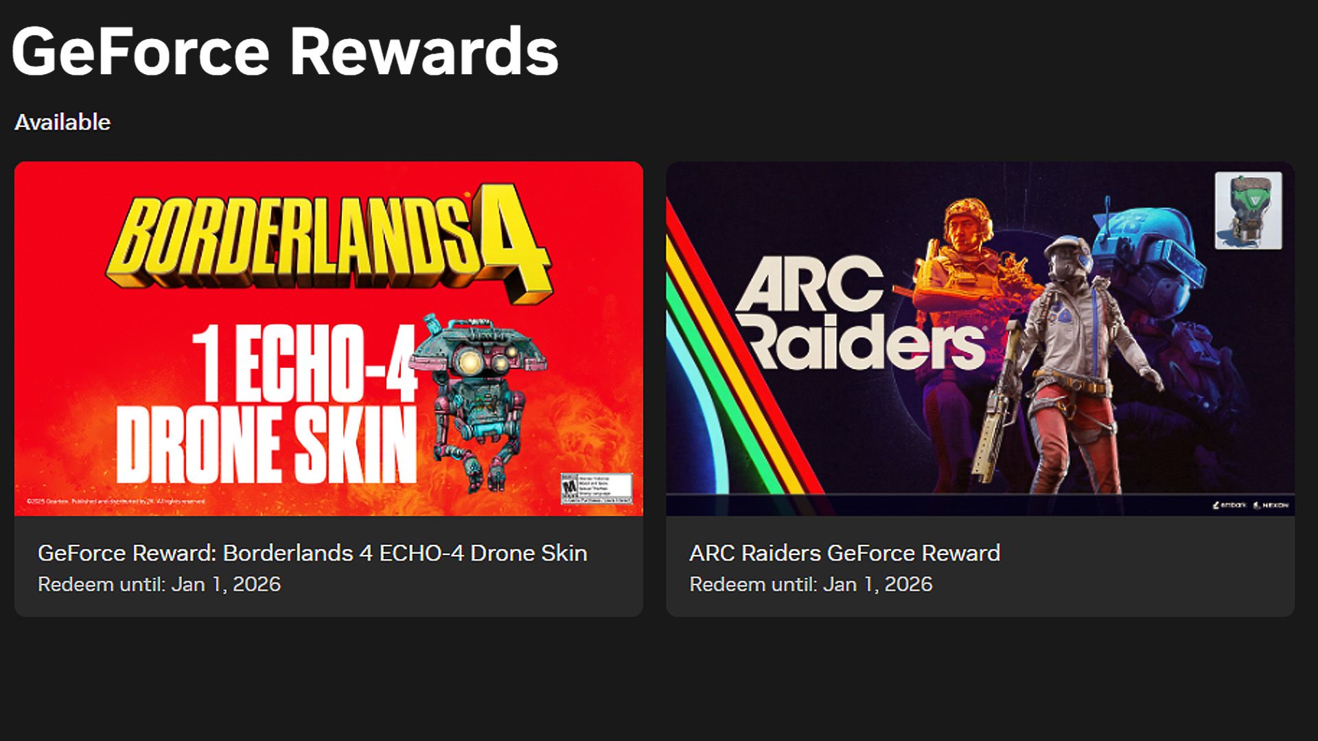 GeForce Rewards Offering Borderlands 4, ARC Raiders Bonuses Until January 1