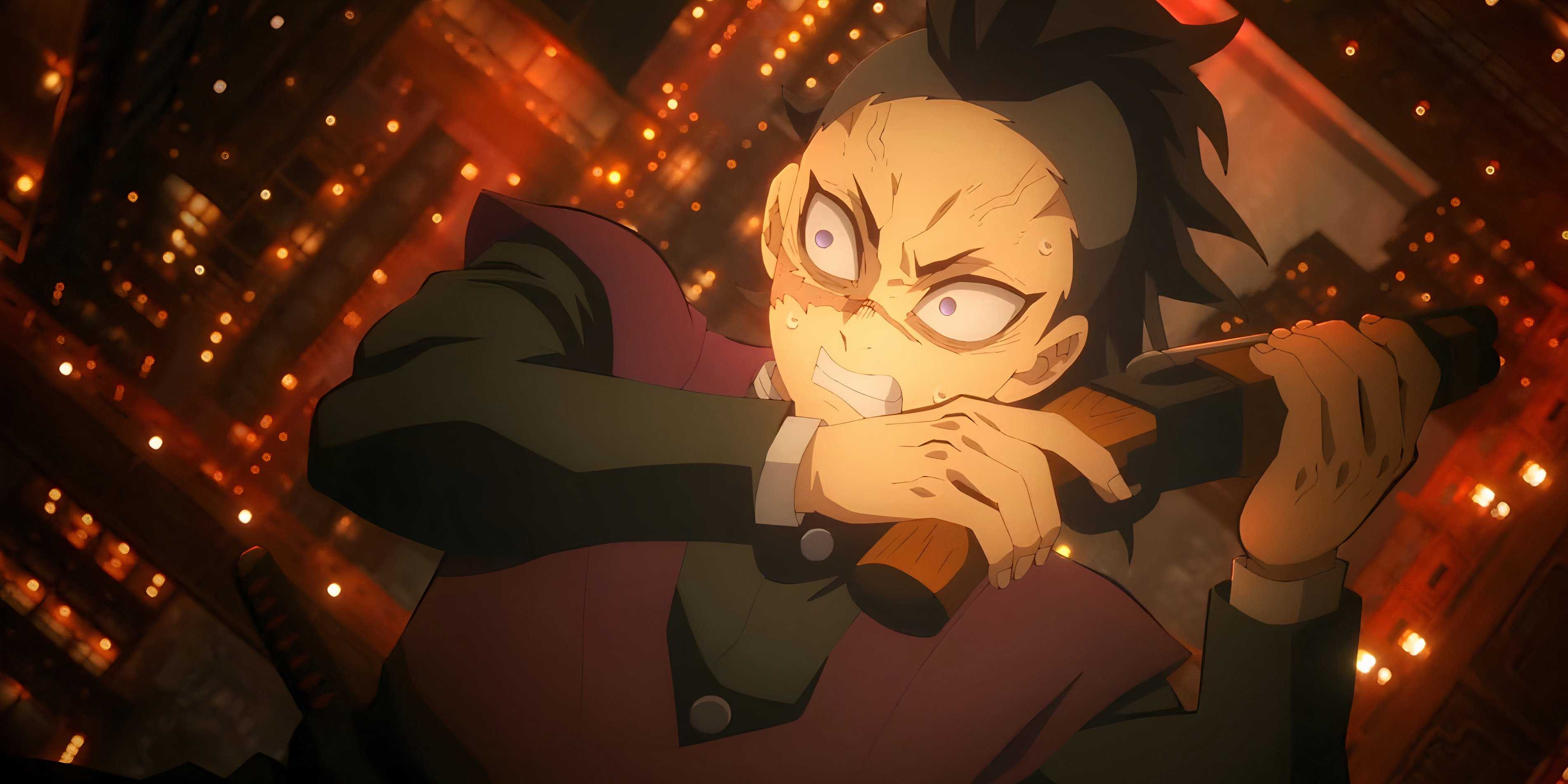 Genya Shinazugawa holding a shotgun while falling in the Infinity Castle